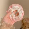 Lenço Quadrado Vazado Branco Cereja de Renda Feito à Mão Scrunchie Doce Feminino Rabo de Cavalo Elástico de Cabelo