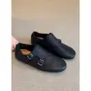 Zapatos planos de cuero tallado retro británico para mujer, versátiles mocasines brogue de punta redonda