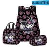 Mochila Escolar para Estudante Kuromi Sanrio Impressa Novo Produto 3D, Lancheira, Estojo, Conjunto de Três Peças