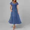 Nova Coleção de Roupas Femininas Verão 2026, Vestidos Europeus e Americanos Transfronteiriços, Vestido Longo Francês Elegante de Cor Sólida com Caimento Ajustado