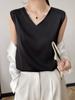 Camisola de Verano Transfronteriza con Cuello en V de Seda Helada para Mujer, Corta y Holgada, de Seda Helada sin Mangas, Traje Base, Talla Grande