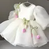 Vestido para sessão de fotos de bebê de um ano, vestido de princesa em tule tulipa branco, vestido de aniversário estilo jardim para menina