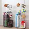 Cesta de Armazenamento para Tapete de Yoga com Rodas, Rack de Armazenamento para Equipamentos Esportivos e de Fitness, Suporte para Halteres, Rack de Armazenamento para Raquetes de Badminton e Bola de Basquete