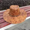 Sombrero Vaquero Occidental de Cuero Sintético Vintage Desgastado y Agrietado con Ala Ancha para Protección Solar, Actuaciones y Vacaciones