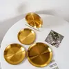 Chapa de Churrasco Estilo Coreano de Aço Inoxidável Chapa para Espetar Ossos Placa Dourada Pratos de Fundo Plano Pratos Prato para Comida Ocidental Prato Redondo para Frutas Pratos Comerciais