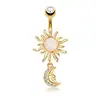Joia Piercing Cruzada Europeia e Americana Nova Moda Simples Chama Lua Incrustada de Diamante Pingente de Lua Anel para Umbigo Prego para Umbigo