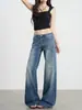 Jeans Feminino Lavagem Americana Cintura Baixa Micro Flare Outono 2027 Novo Estilo Solto Emagrecimento Caimento Calça Wide Leg