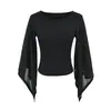 Camiseta de Manga Tres Cuartos Acampanada Color Café Estilo Suave para Mujer, Top Corto de Verano Elástico Ajustado que Muestra la Cintura