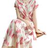Vestido de Verão de Alta Qualidade Feminino Cintura Apertada Gola Cruzada com Cinto Decote V Estampado Transfronteiriço Saia Longa para Comércio Exterior