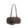 Bolso Bowling de Piel de Vacuno de Primera Capa Personalizado para Mujer, Bolso de Mujer Estilo Coreano, Baguette Nicho para Viajes, Cuero Genuino, Bolso de Axila de Alta Gama