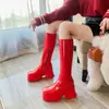 34-43 Botas de Caballero de Charol Otoño/Invierno con Suela Gruesa y Plataforma Impermeable, Talla Grande, Ligeras, Cremallera Lateral, Tacón Cuadrado, Caña Alta para Mujer