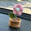 Plantas em Vasos Mini Fofas Tricotadas à Mão Girassol de Crochê em Lã Decoração para Console Central de Carro Enfeites para Mulheres