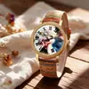Popular Transfronterizo para Mujer Casual Correa de Cuero con Textura de Madera Esfera Digital Grande Reloj Rayado Retro Reloj para Estudiantes para Mujer