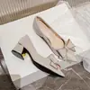 Zapatos de tacón alto, de tacón grueso, de punta, de boca poco profunda para mujer, nuevo estilo de otoño 2025, zapatos cómodos para mujer con suelas suaves