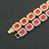 Distintiva Pulsera Rectangular con Costuras de Diamante Rojo, Pulsera Trendy para Hombre Europea y Americana Hip Hop, Pulsera de Diamantes Completos, Pulsera Pulsera Pulsera Pulsera Fresca