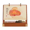Calendário de Mesa de Madeira Estilo Chinês com Anel Duplo 2027, Calendário de Mesa Exquisito para Escritório, Conjunto com Caixa de Presente