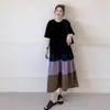Tiro real 2026 Verano Nuevo Estilo / Holgado Tallas Grandes Sentido del Diseño Bloque de Color Patchwork Dobladillo Falso Dos Piezas Vestido de Manga Corta