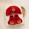 Sombrero con cabeza de dragón rojo, calcetines de bebé recién nacido, combinación de conejo, invierno, luna llena, año nuevo, sombrero fetal rojo, marea