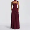 Moda para Mujer Estilo Nuevo Abertura Sexy Sin Tirantes Color Sólido Plisado Elegante Vestido Largo Boda Ropa Transfronteriza Europea y Americana