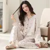 Pijama nuevo de algodón puro 2026 con cárdigan de cuello en V, dulce pantalón de manga larga, suave y amigable con la piel, adecuado para que las niñas lo usen como ropa de casa