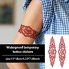 Tatuagem Adesivo de Henna Popular da Temu para Braço Tatuagem Vermelha à Prova d'Água de Longa Duração Braço Dorso da Mão Renda Simulação Pintura à Prova de Suor