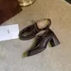 Zapatos de Cuero Suave de un Solo Color, Estilo Nuevo Primavera y Otoño, Tacones Altos, Zapatos de Cuero Negros para Mujer, Estilo Británico Casual, con Cordones, Suela Gruesa, Tacón Grueso, Zapatos para Mujer