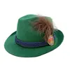 Sombrero de fieltro gris alemán para jazz, sombrero de fieltro no tejido con pluma para Oktoberfest, fabricante mayorista de sombreros de copa para escenario