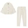 Atacado de roupas femininas transfronteiriças 2026 AliExpress item mais vendido moda camisa com gola e mangas ajustáveis + calça reta de cintura baixa com amarração na cintura