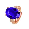 Gran Venta Anillo de Diamante Azul Grafito Grande Desnudo Anillo de Gema Topacio Chapado en Oro de 18 Quilates Diamante Zafiro Anillo Abierto