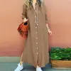 Em Estoque Novo Modelo Transfronteiriço Amazon Color Block Botão Cor Sólida Lapela Manga Longa Solto Cardigan Vestido