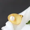 Joias de prata Nafoge atacado anel banhado a ouro com pérola natural de água doce moda criativa abertura anel de prata 925