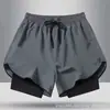 Shorts Esportivos Fitness Transfronteiriços Calças de Corrida Masculinas Forro Interno Falso Duas Peças Treinamento Anti-Exposição Três Pontos Natação Basquete Casual
