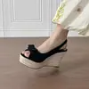 Zapatos de Playa de Cuña con Plataforma Impermeables de Boca de Pez Suela Gruesa de Tacón Alto 2025 Primavera Sandalias Tejidas con Cuerda de Cáñamo y Lazo para Uso en Exteriores