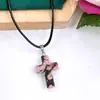 Colgante de cruz de cristal natural transfronterizo moda europea y americana comercio exterior accesorios de joyería diy cuerda de cuero cadena para la clavícula venta al por mayor