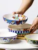 Plato Cerámico Profundo Creativo Pintado a Mano Redondo de 8 Pulgadas Plato para Sopa Casero Tazón para Ensalada Pasta Bajo Esmalte Personalizado