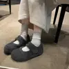 2026 Novos Sapatos Mary Jane Rasos de Velcro com Pelo Femininos Inverno Quentes Bico Redondo Altura Oculta para o Trabalho Sapatos Birkenstock