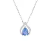 Cadena de plata pura S925 para clavícula con gota de agua de circón azul, colgante de corazón de océano con diamante, collar de plata de nicho de lujo ligero para uso diario de mujer