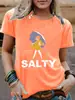 Camiseta de Manga Corta para Mujer Expresión Salada Chica con Bolso Sosteniendo un Paraguas Estampado Retro Lista para el Verano Camiseta de Manga Corta Casual con Cuello Redondo