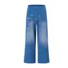 Calça Jogger Relaxada Lavada Estilo Retrô Americano Urso Mágico Calça de Tricô Reta Solta Calça Casual Wide-Leg