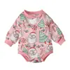Ropa de bebé europea y americana para primavera y otoño, Christmas, patrón impreso de Santa Claus, manga larga, triangular, body de escalada para niños, ropa para bebés, ins
