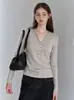 Blusa de Malha Justa para Mulheres, Roupa Íntima para Primavera/Outono, Suéter Fino com Decote V, Camiseta de Manga Longa Slim Fit, Estilo Curto de Inverno 0567