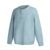 Muxi Roupas # Estilo Retro Old Money Outono e Inverno Gola Henley Botões Suéter de Tricô Manga Longa Caimento Solto Camisa Básica para Homens