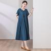 Nuevo Vestido de Algodón y Seda de Color Elegante para Mamás, Vestido de Verano de Corte Holgado para Mujeres de Mediana Edad y Mayores, a la Moda