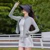 Fio de Nylon Original Roupa com Proteção Solar de Gola Alta sem Dedos para Mulheres, Roupa de Yoga Slim-Fit, Roupa de Ciclismo Preta, Jaqueta de Proteção Solar para Fitness Atacado