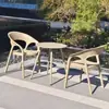Conjunto de mesa de chá e cadeiras de varanda de rattan sintético, cadeira de lazer externa para pátio, cadeira de jantar com encosto espessado, mesa externa