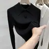 Elegante Tejido de Manga Larga para Mujer, Top con Solapa, Nuevo Estilo Otoño Temprano 2026, Camisa Base Chic con Corte, Camisa Polo, Suéter