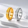 Anillo Rotatorio de Acero Inoxidable Oro 18K Textura Madera Diamante Único Estilo Ins Anillo Liso de Acero Inoxidable Europeo y Americano Venta al por Mayor