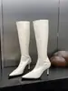 Botas de caballero de charol europeo y americano Chuyuji, punta fina, tacón de aguja alto para mujer, estilo otoño e invierno, adelgazantes, con cremallera trasera y diseño plisado