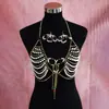 Conjunto de Cadena Corporal y Pendientes Bohemianos con Imitación de Perla y Pedrería, Cadena para el Pecho con Flor de Perlas de Colores Mixtos y Borla