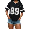 Camiseta Casual de Manga Curta com Estampa de Letras, Estilo Europeu e Americano, Nova, Simples, de Rua, Versátil, Solta, para Mulheres